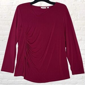 Susan Graver Liquid Knit Long Sleeve Faux Wrap Top Size XL Berry Modern Stretch